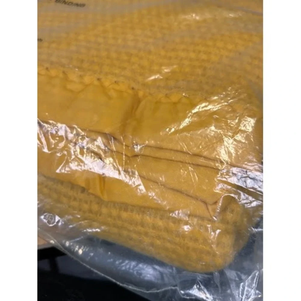Vintage Montgomery Ward Style House Thermal Blanket Yellow Waffle Weave 72x90